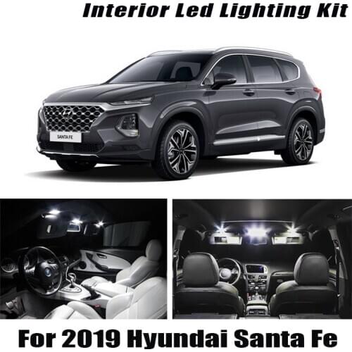 11pcs White Car LED Lights Interior Package Kit Fit For 2019 Hyundai Santa Fe Map Dome Trunk Mirror License Lamp