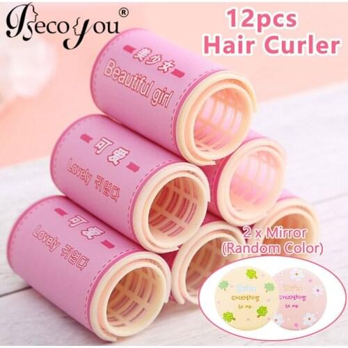 12pcs Cute Bangs Hair Clip Natural Fluffy Hair Roller Curler for Home Salon Hairdressers Hair Styling Tools with 2pcs Mirror