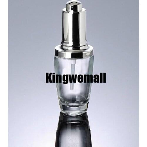 200pcs/lot 30ml High Grade Glass Essence Oil Container with Dropper Clear Bottle with Silver Lids For Cosmetic Packaging EQ05