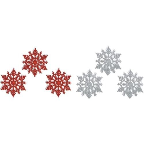 24 Pcs Glitter Snowflake Christmas Ornaments Xmas Tree Hanging Decoration , 12 Pcs Silver & 12 Pcs Red