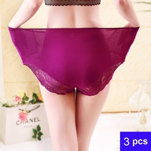[60-120 kg] 3pcs/lot Panties For Women Embroidered women Briefs Plus Size Modal Underwear Large Size Sexy Underpant High Waist