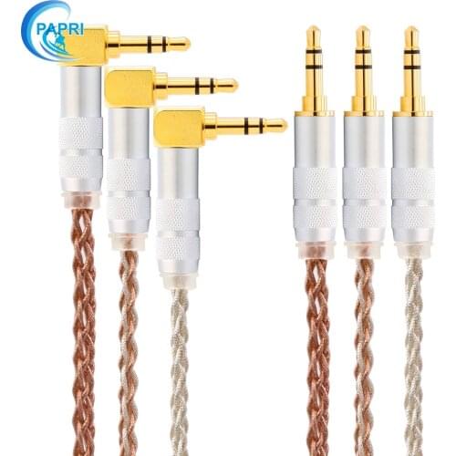 PAPRI 3.5MM To 3.5MM AUX Cable 8 Core 6N OCC Single Crystal Brass OCC Silver Platinum Wire Surround Upgrade Headphone Cables