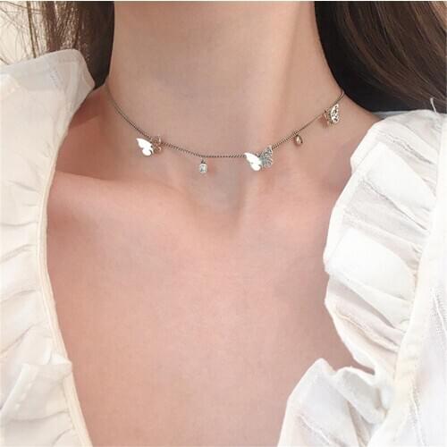 New Fashion Princess Clavicle Chain Necklace For Women Jewelry Cute Hollow Butterfly Pendant Necklace Female Charm Birthday Gift