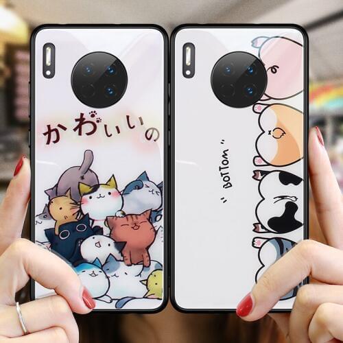 For Huawei Mate 30/30 Pro Case 6D Patterned Glass Luxury Tempered Glass animals Silicone Frame Cover cases For huawei mate 30