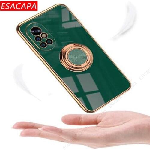 Plating Ring Stand Holder Phone Case For Huawei Nova 8 P50 Pro Lens Protection Shockproof TPU Cover For Honor 10X Lite V40 Pro