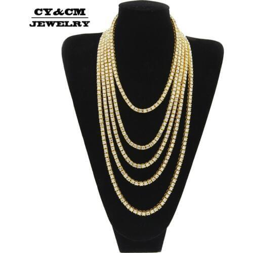 Hiphop Choker Bling Iced Out Crystal Rhinestone Necklaces For Men 5mm Width Black Gold Silver Color 1 Row Tennis Chains Necklace