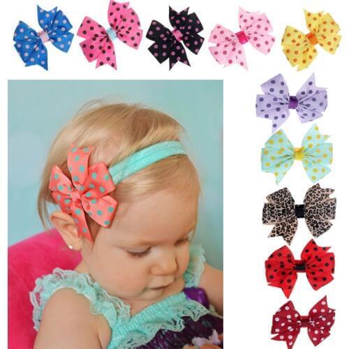 Nishine 10pcs/lot Baby Headband Cute Girls Turban Hairband Elastic Wave Point Bowknot Hair Accessories Cheveux Bebe Headwear