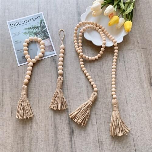 Farmhouse Decor Wood Bead Garland Set Rustic Natural Wooden Beads With Tassels String Kids Room Decoration Wall Hanging Ornament