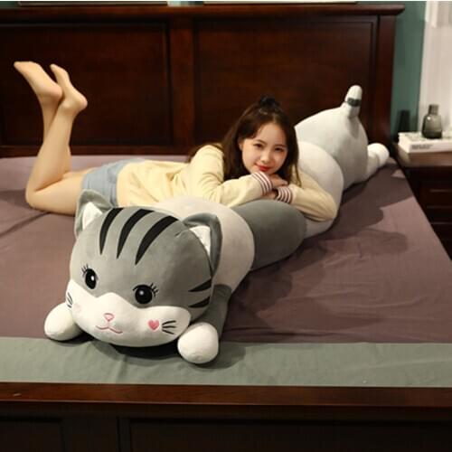Huggable 1pc 80/120cm Super Kawaii Grey Cat Plush Toys Cute Bear Stuffed Soft Accompany Pillow Kids Birthday Gift Dolls