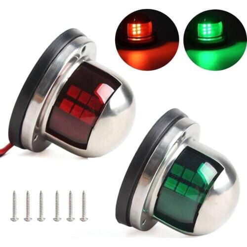 12V Boat Navigation Indicator Spot Light Stainless Steel Waterproof Bow Marine Boat Yacht LED Red Green Warning Signal Light