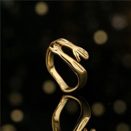 New Ins Vintage Real Gold-plated Two-handed Hug Ring Geometric Romantic Hand Adjustable Ring For Women Men Fashion Jewelry Gift