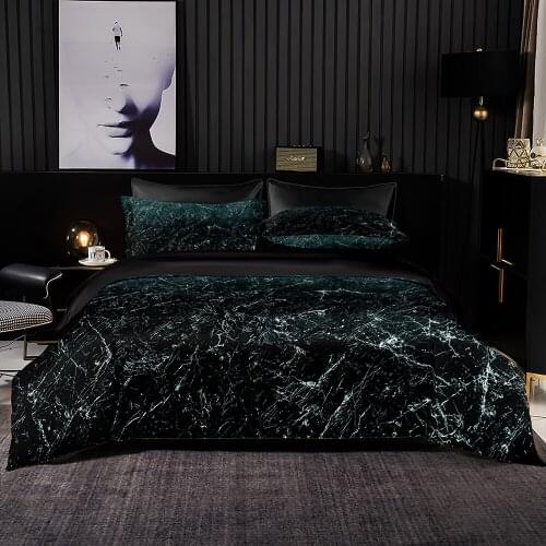 Modern Style Duvet Cover Set With Pillowcase,EU 240x220 Quilt Cover,228x228 Blanket Cover,Black Marbling Pattern Bedding Set