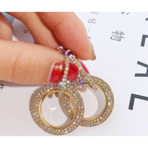 Korean temperament geometric round earring goddess full earrings high-end elegant crystal earring jewelry