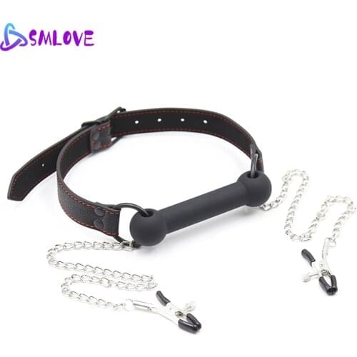 SMLOVE Leather Harness Mouth Silicone Dog Bone Ball Gag Leash BDSM Bandage Couples Flirting Sex Products Sex Toys Adult Games