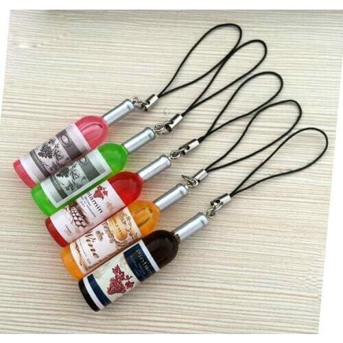 2016 Creative New Mini Red Wine Bottle Keyring Key Ring Keychain for mobile phone, Christmas Gift