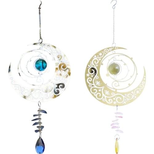 Crystals ,Hanging Glass Bead Chain Moon Wind Chime Chandelier Pendant for Christmas Wedding Window Décor