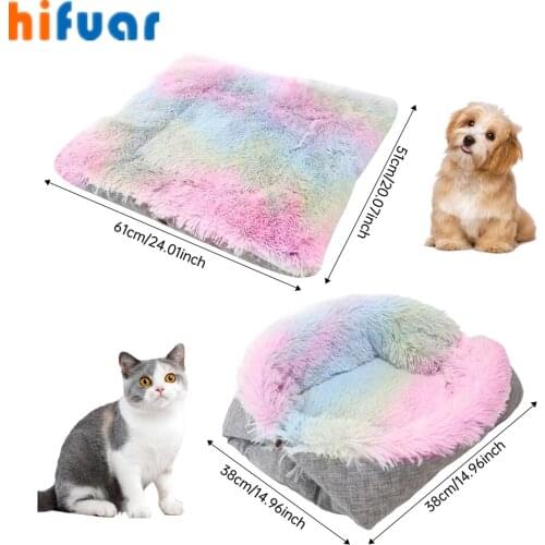 Square Cat Bed House Cats Dog Mat Winter Warm Sleeping Dogs Puppy Nest Soft Long Plush Pet Cushion Portable For Pets Cats Basket