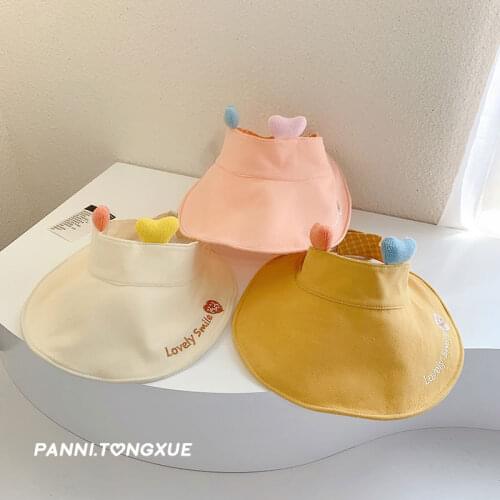 Summer baby sun hat cute female love double-sided big brimmed hat cotton empty top hat children sunscreen sun hat hollow hat
