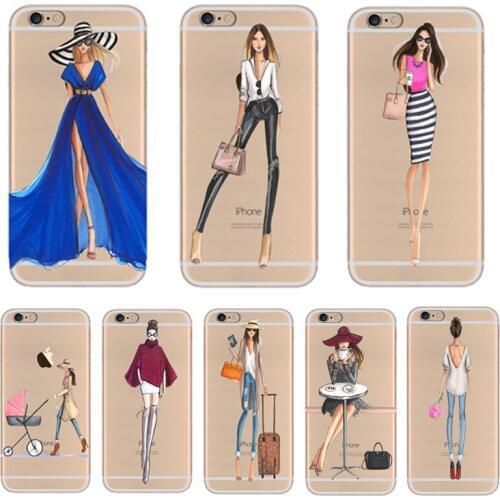 Fashion Girl Case For iPhone 8 7 plus Phone Cases girl dress up Transparent Cover For iPhone 7 7 Plus 6 6s Plus Phone Bag Case