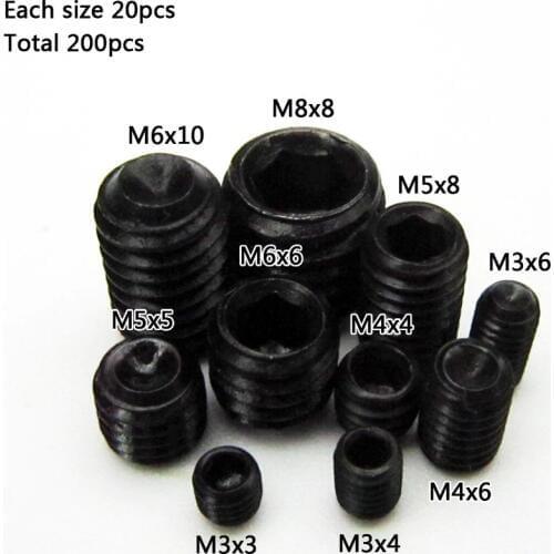 50pcs Black Allen Head Socket Hex Set Grub Screw Cup Point Assortment Kit Steel M3x3 M4x4 M5x5 8 M6x6 10 M8x8