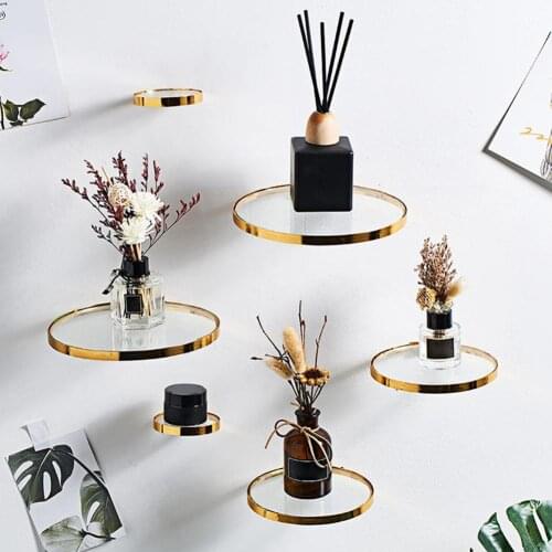 3 Sizes Plant Floating Shelf Wrought Iron Modern Nordic Style Home Decor Wrought Iron Wall Mounted Glass Ledge Rack for Home