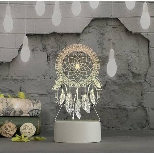 Dreamcatcher Night Light Fairy Romantic Lamp Dream Catcher Girl Style Bedroom Touch Warm White Lamp Acrylic Usb #P3