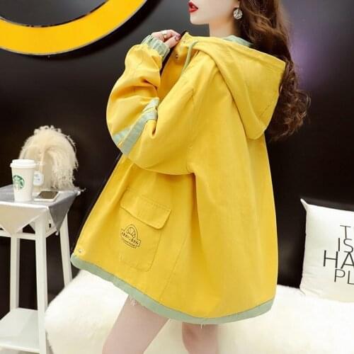 2021 Spring Autumn New Korean Womens Trenchcoat Wild Loose Fashion Jacket Female Student Windbreaker Hooded Coat Lining