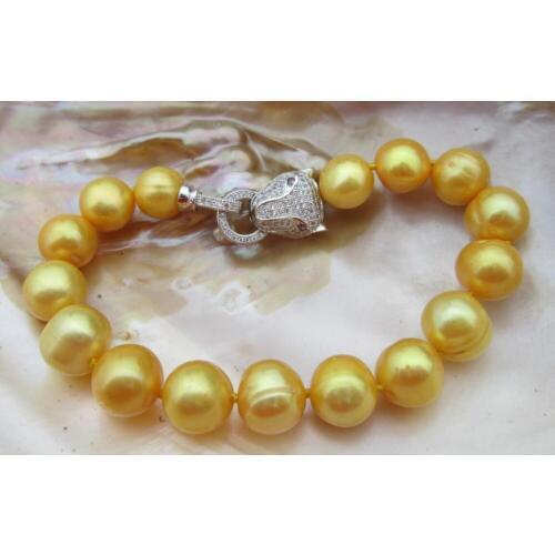 NEW 9-10mm natural baroque south sea gold pearl bracelet 7.5-8inch