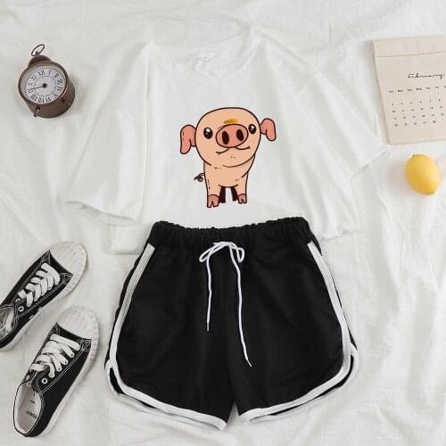 Sleepwear Women Set Shorts and Top Set Summer Loungewear Women Shorts Pig T Shirt Nightwear Sleepwear Homewear Suit Korean