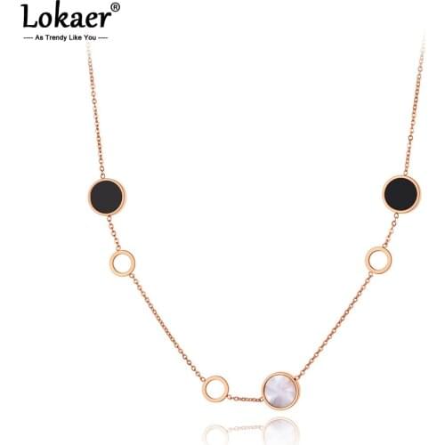 Lokaer Trendy Titanium Steel 6Pcs Geometric Disc Charm Pendant Necklaces Acrylic & Shell Bohemia Chain Necklace For Women N20087