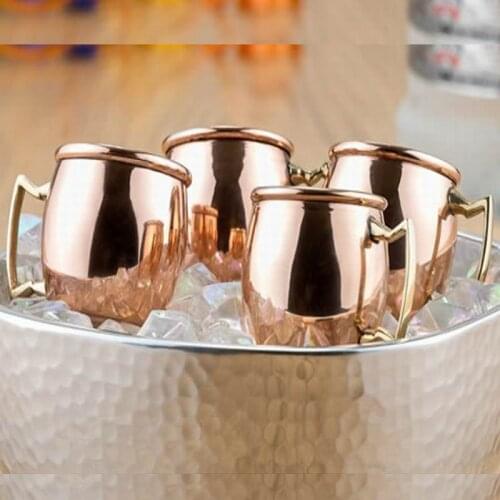50PCS 60ML 304 Stainless Steel Drum Type Moscow Mug Hammered Copper Plated Beer Mug Beer Cup Water Glass Drinkware