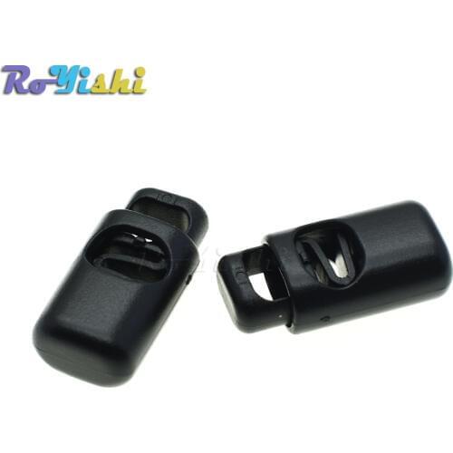 Plastic Single Hole Spring Stopper Toggle Cord Locks End Black