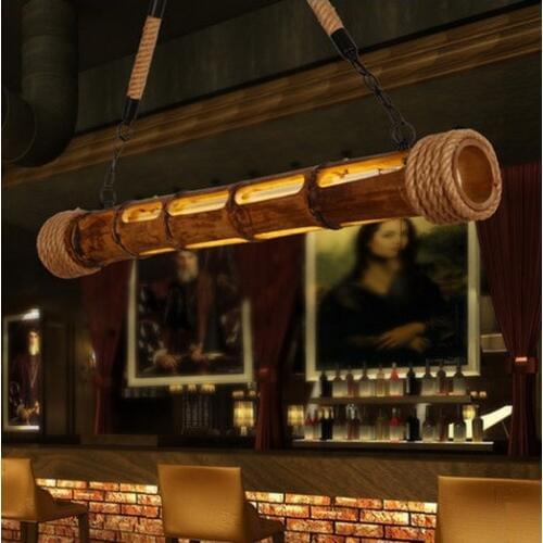 Loft Style Hemp Rope Bamboo Tube Droplight LED Pendant Light Fixtures For Dining Room Hanging Lamp Vintage Industrial Lighting