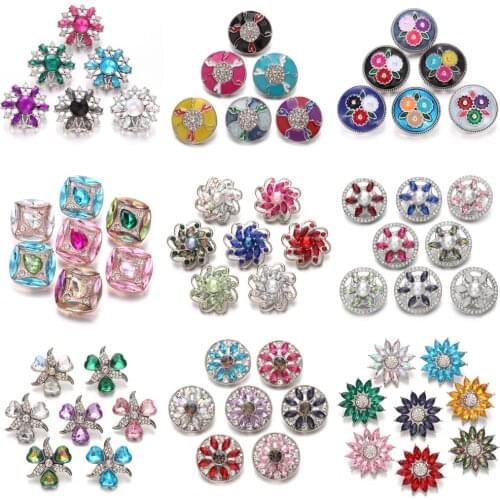 5pcs/lot Wholesale Snap Button Jewelry Mixed Crystal Flower Round Metal 18mm Snap Buttons for 18mm Snap Bracelet Button Charms