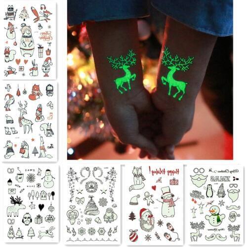 Christmas Decor Elf Tree Snowman Luminous Temporary Tattoo Sticker Christmas Ornaments New Year Decoration 2019 Navidad Neol Diy