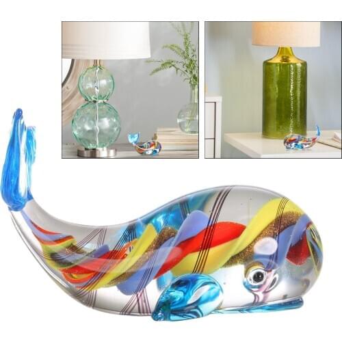 Crystal Glass Whale Ornament Colored Sea Life Animal Table Decor Sculpture