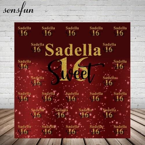 Sensfun Sweet 16 Birthday Party Backdrop Glitter Burgundy Gold Text Girls Photography Backgrounds For Photo Studio Custom Banner