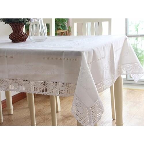American White Lace Dinning Tablecloth Hand-drawn Yarn Embroideried Table Cloth Cotton Linen Table Cover Refrigerator TV Cover
