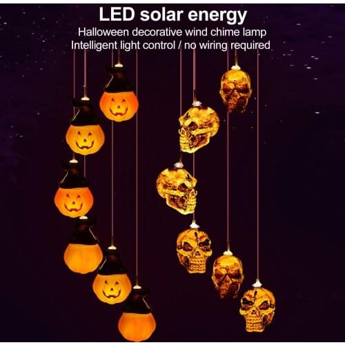 LED Solar Light Wind Chime Lamp Outdoor Garden Decoration Pumpkin Skull Wind Chime Light Halloween/Festival/Party Home Decor