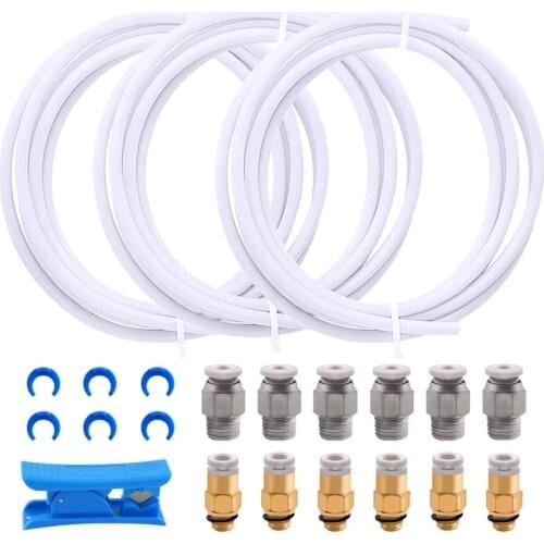 Tube PTFE White Tube with PC4-M6 Fittings, PC4-M10 Fitting Connector, Pipe Cutter for 3D Printer