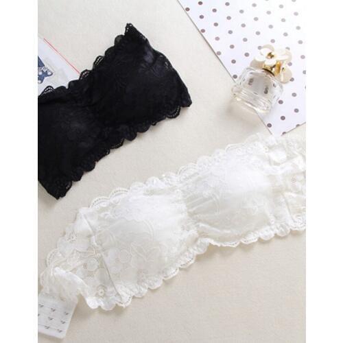 Sexy Padded Lace Strapless Bras for Women Push Up Solid Color Chest Wrap Boob Tube Tops White Black Crop Top