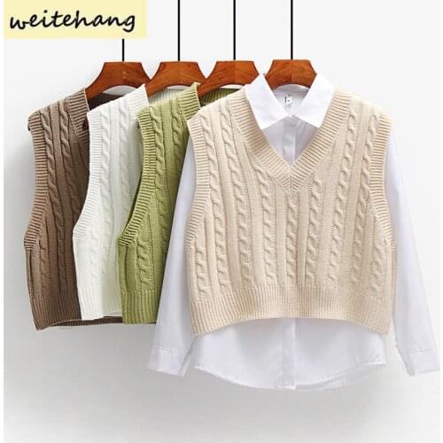 Women Sweater Vest Spring Autumn Women Short Loose Knitted Sweater Sleeveless Ladies V-Neck Pullover Tops Female Outerwear 626