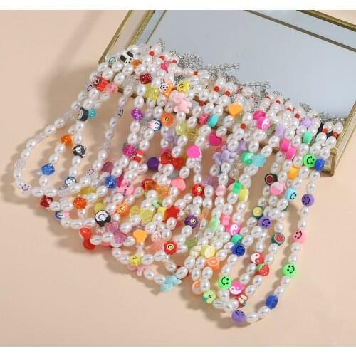 Vedawas Cute Pearls Daisy Flower Bowknot Beaded Necklace for Women Boho Elegant Heart Colorful Collar Choker Necklace Jewelry