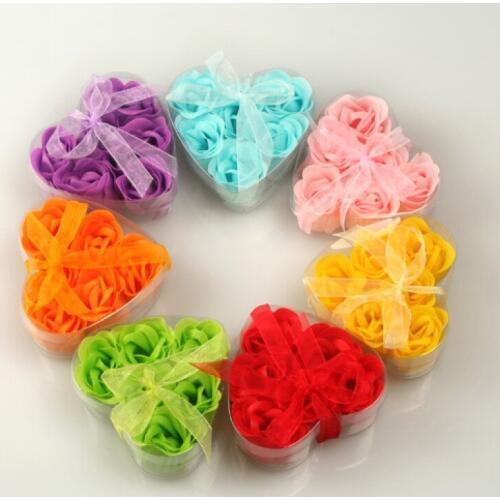 100boxes Wedding Favor 3pcs Gift soap Rose flower in heart shape clear box Valentines Day Gift Free Shipping