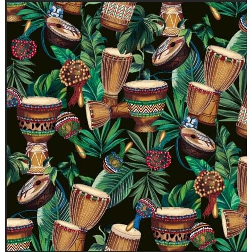 145cm*100cm designer printed fabric summer dress digital printing ethnic drum instrument handmade DIY fabric polyester sewing