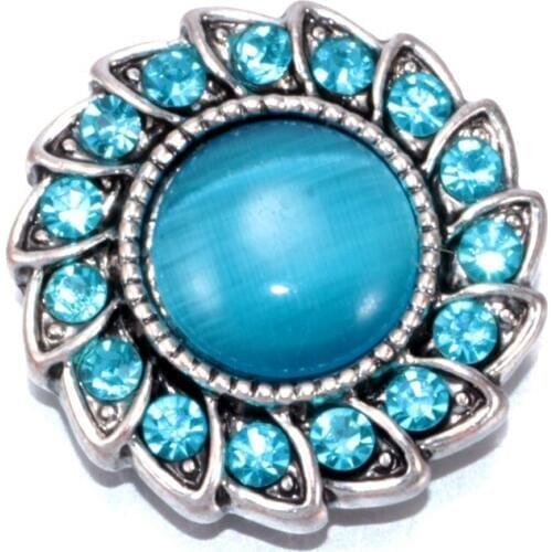 2017 Sky Blue Gyro Flower Pattern 6 Multi Color Opal Rhinestone Charm Buttons 18mm Snap Button Jewelry Fit Snap Jewelry KZ0188e