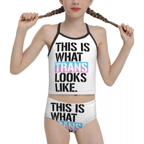 2021 patriotic Flag Swimsuit for junior high school Girl Print This Is What Trans Looks Like Biquini for Children Girl