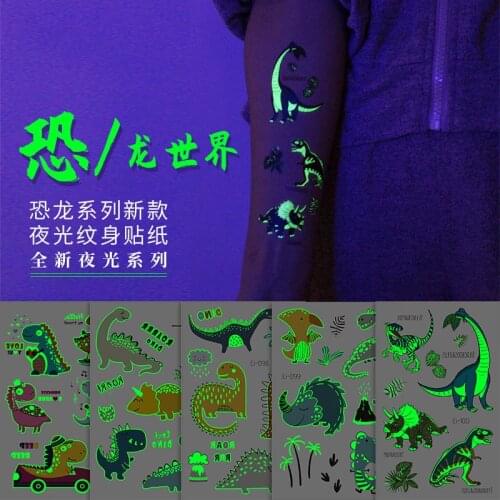 5 Pieces Wholesale Dinosaur Luminous Tattoo Sticker Kids Toy Party Personality Dress Up Cartoon Glowing Tattoo Sticker