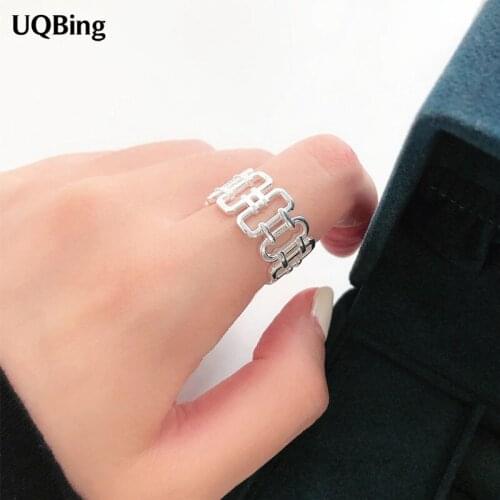 925 Sterling Silver Geometric Square Wide Hollow Rings For for Women Elegant Party Jewelry 2021 New