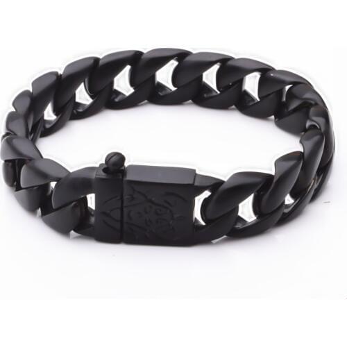15mm Wide 316L Stainless Steel Black-color Bracelet Boys Wristband Cut Rombo Curb Link Buddha Bracelet for Gift Jewelry